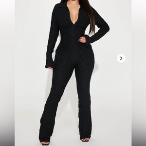 Black Textured Button-Up and pants NEVER WORN